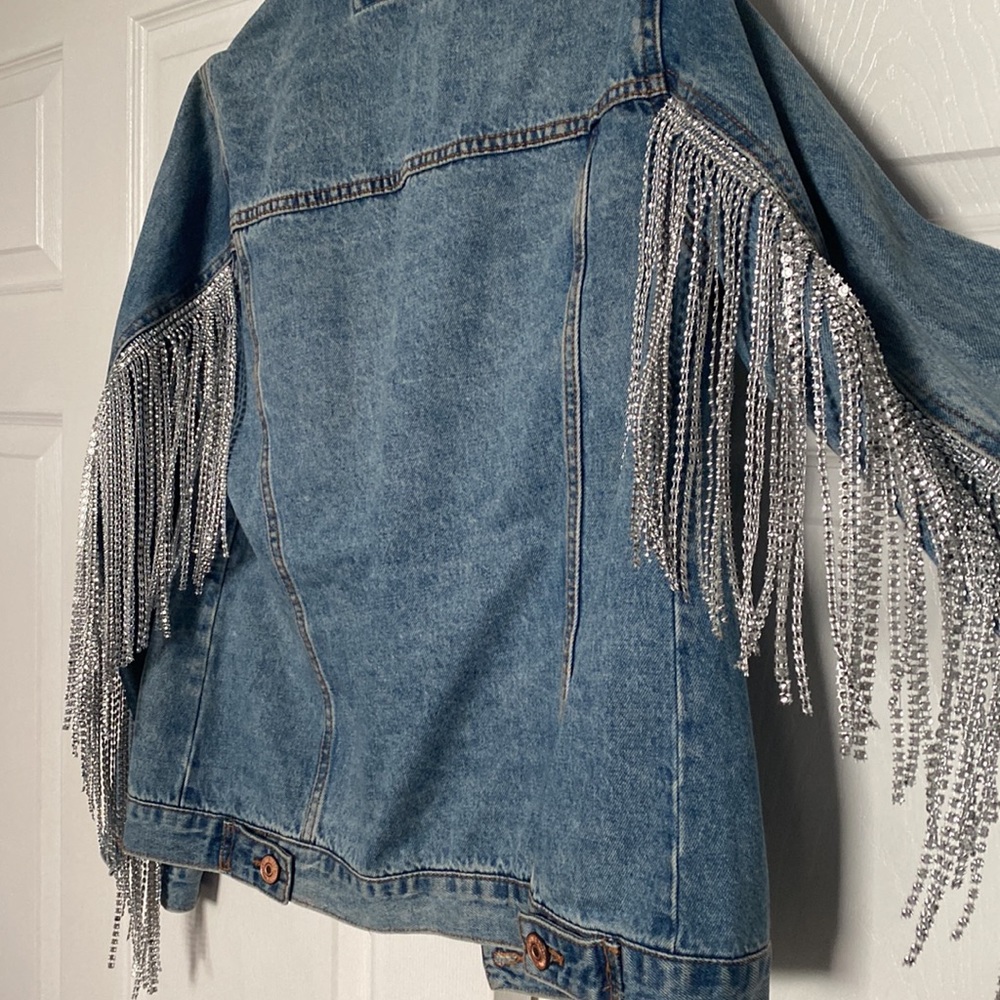 DIY FOREVER21 JEAN JACKET WESTERN  FRINGE S